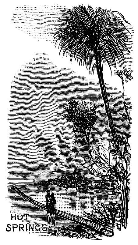 温泉在萨武萨武镇在瓦努阿列乌岛，斐济- 19世纪